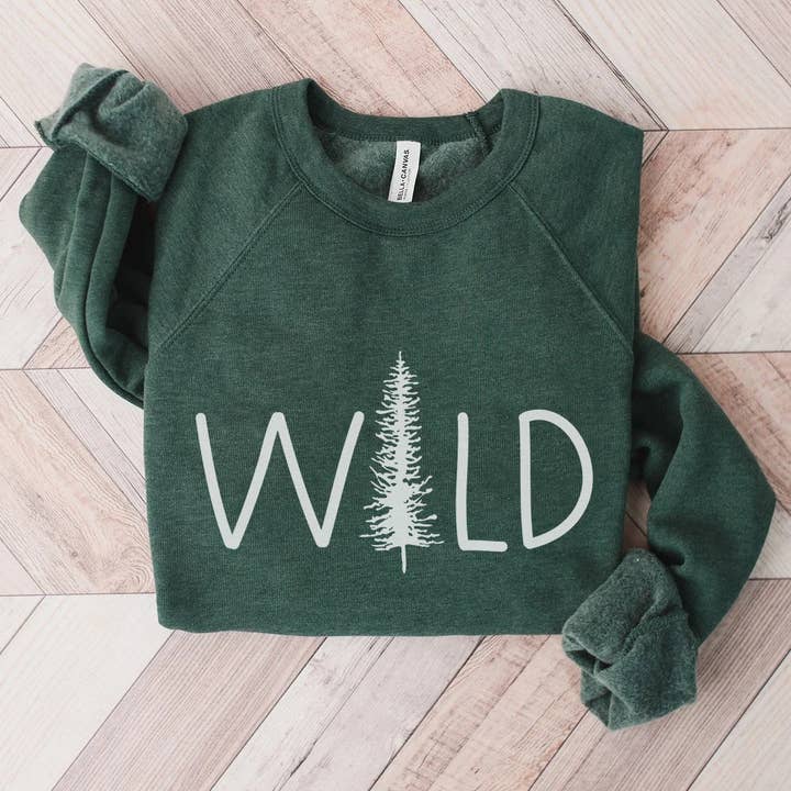 Wild Sweatshirt with Pine for wholesale by Woobie Beans Jewelry, Gifts & Apparel