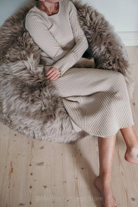 Mellow - Wholesale Pouf - Natural Sheepskin Beanbag - Greige10