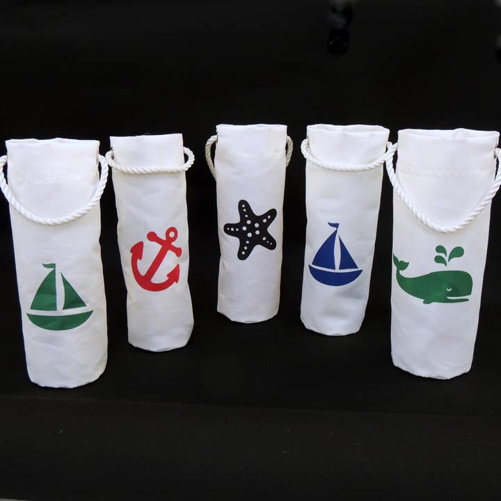 Mainland Canvas - Vendita all'ingrosso Borse per bottiglie di vino - Borsa da vino in tela per vele con motivo stelle marine rosse3