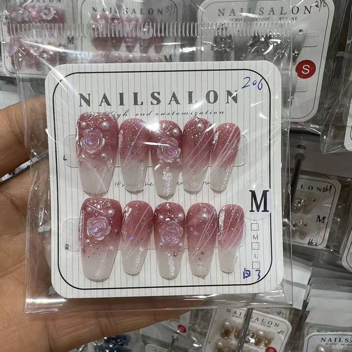 Kids Charm Online - Wholesale Press-On/Fake Nails - HAND MADE WOMEN ACRYLIC NAILS WITH STONES.