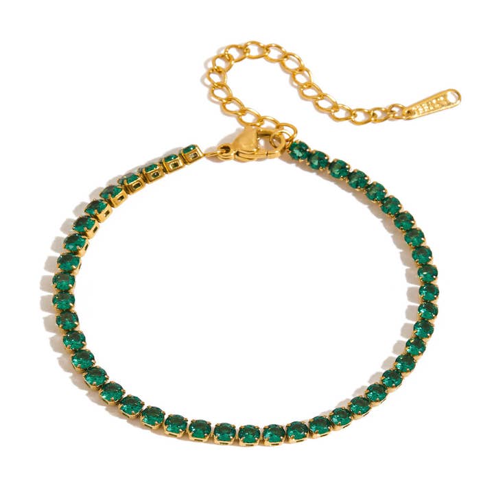 Bracelet de tennis en acier inoxydable 18k vert émeraude (LSSGB145) pour la vente par Lyza Jewels