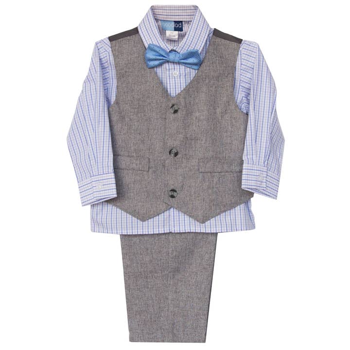 4/7 Boys Classic Gray 4 Piece Woven Vest Set for wholesale by Good Lad Apparel