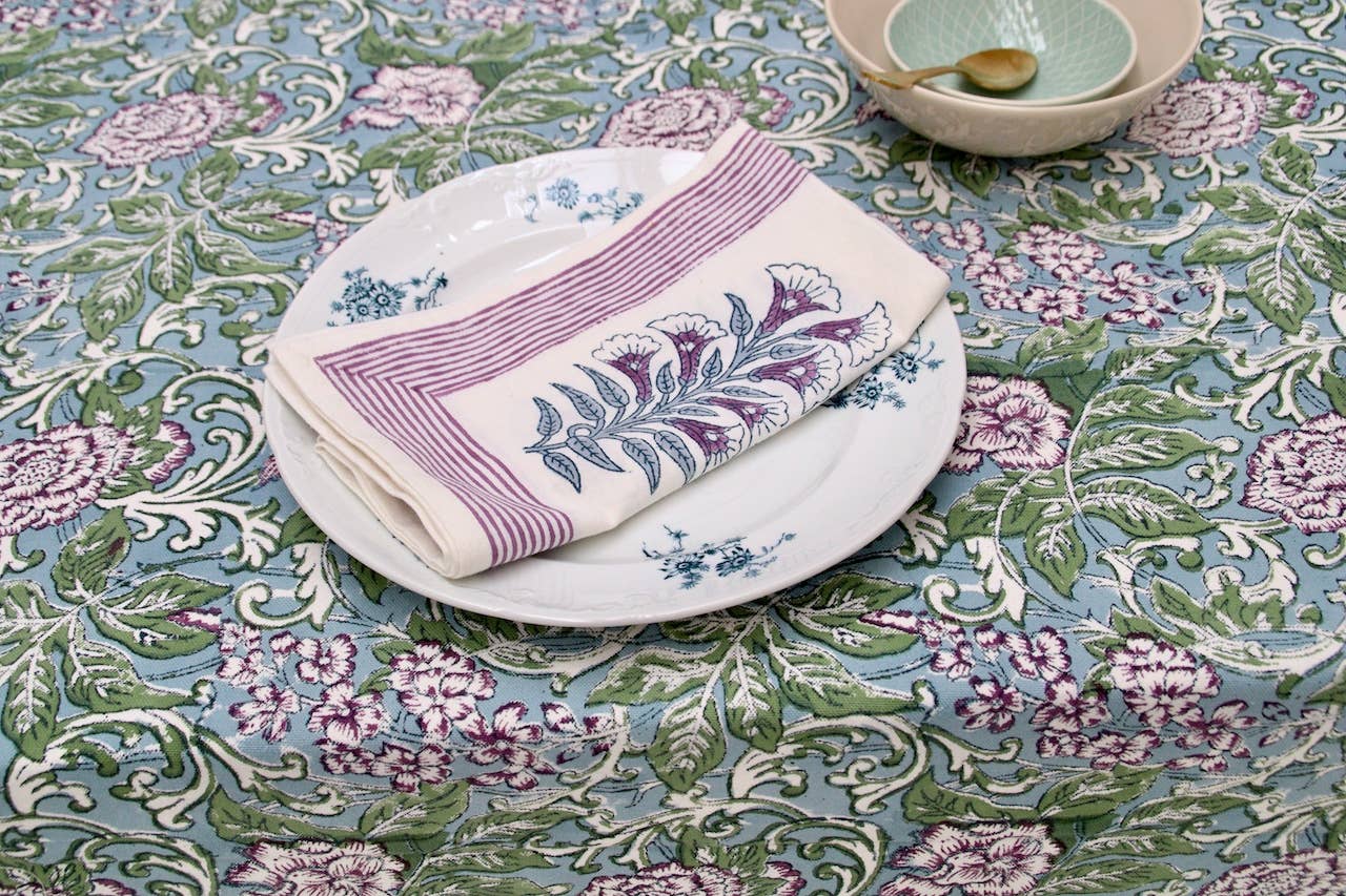 Rozablue - Wholesale Tablecloth - Handblockprinted tablecloth Chintz aubergine 160 x 270 4
