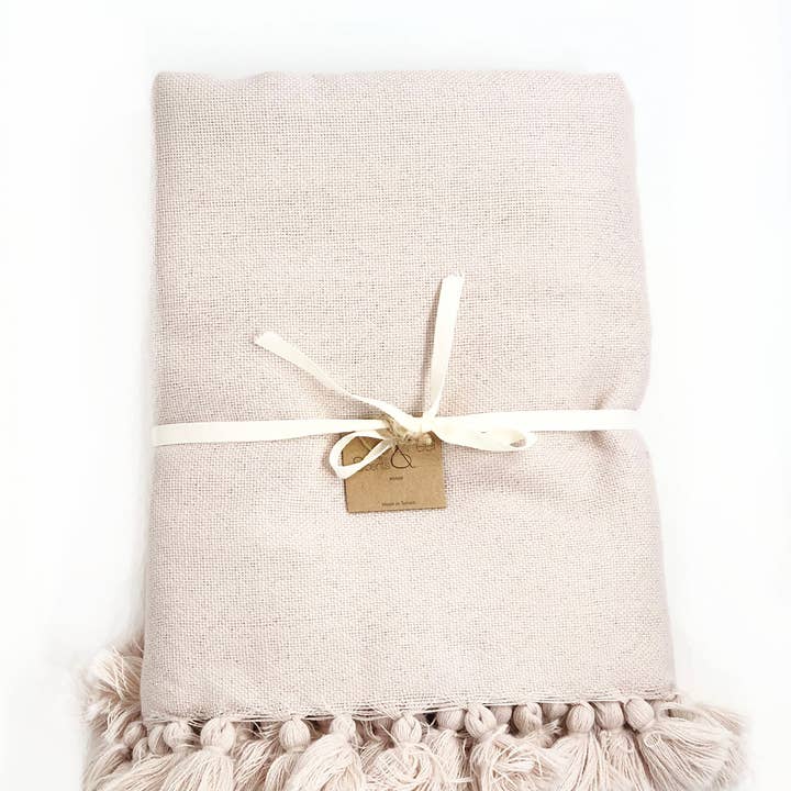 Scents and Feel - Vente Plaids - Jeté Laine Léger Couleur unie avec Pompon5