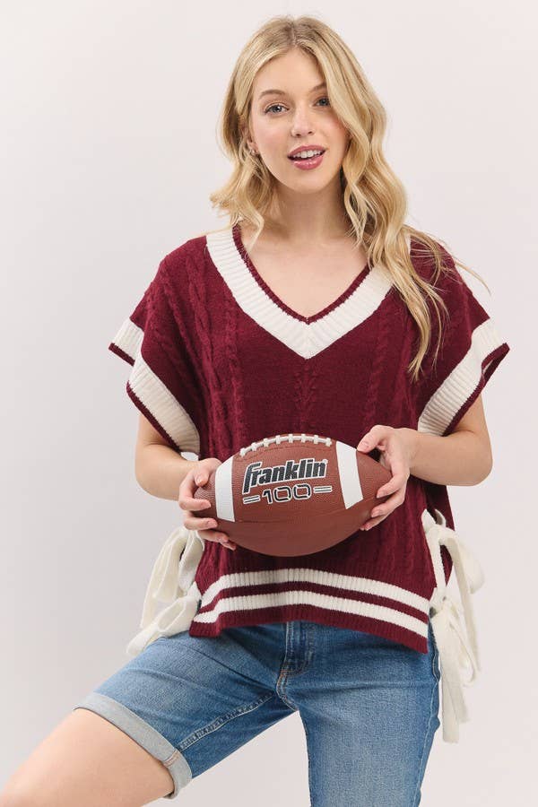 Sewn and Seen - Wholesale Sweater Vest - Women's - Cable Knit Varsity Sweater Vest30