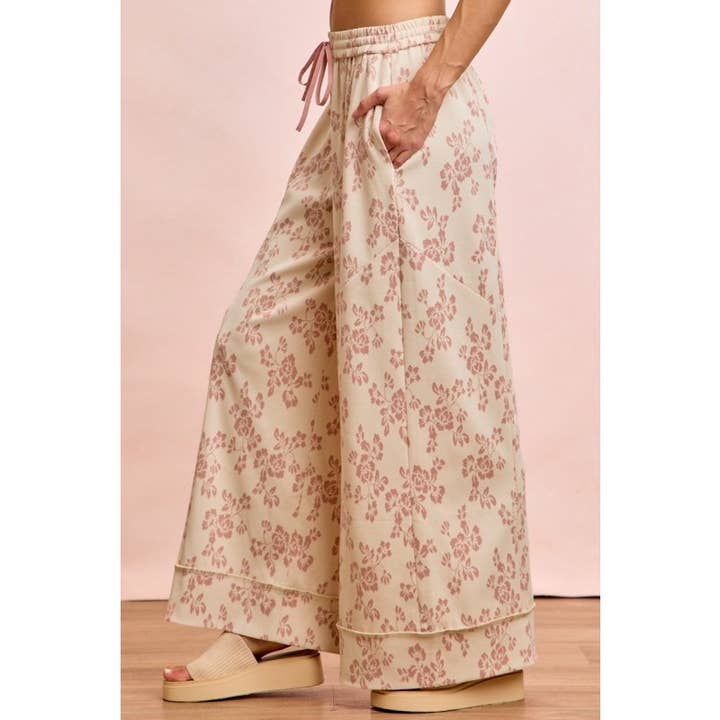 Calças Largas com Cordão e Jacquard Floral por atacado de IVE