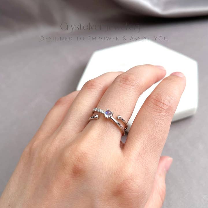 Dainty Moonstone Planet Sterling Silver Ring for wholesale by Crystolver (We Cover All Import Fees)