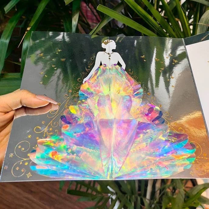 LanLivia - Vendita all'ingrosso Partecipazioni di nozze - Biglietto di nozze 3D - Signora scintillante con design di abito da sposa4