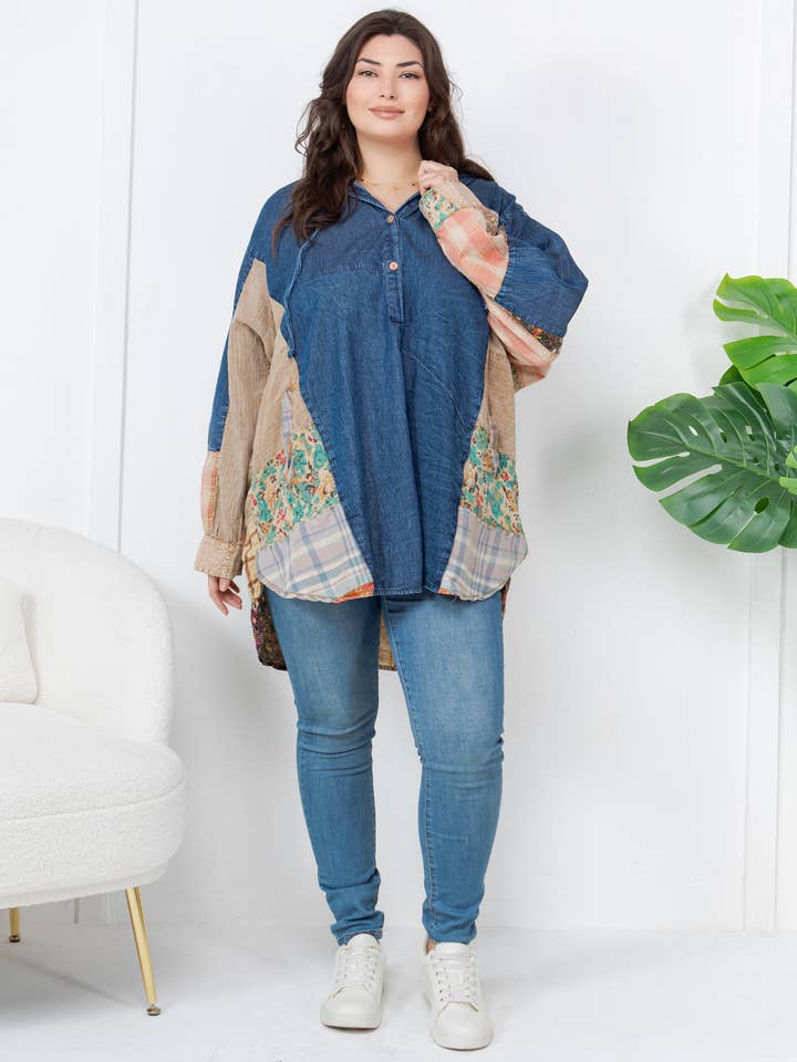 Young Threads - Wholesale Tunic - Women's - Western Boho Chic: Hooded High Low Patchwork Top10