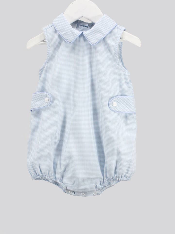 Gingham in Blue Sean Bubble for wholesale by Baby Blessings Clothing