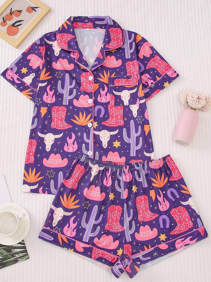 Rosa Clothing - Wholesale Lounge Set - Women's - Cactus & Boots Cowgirl Pajama Set