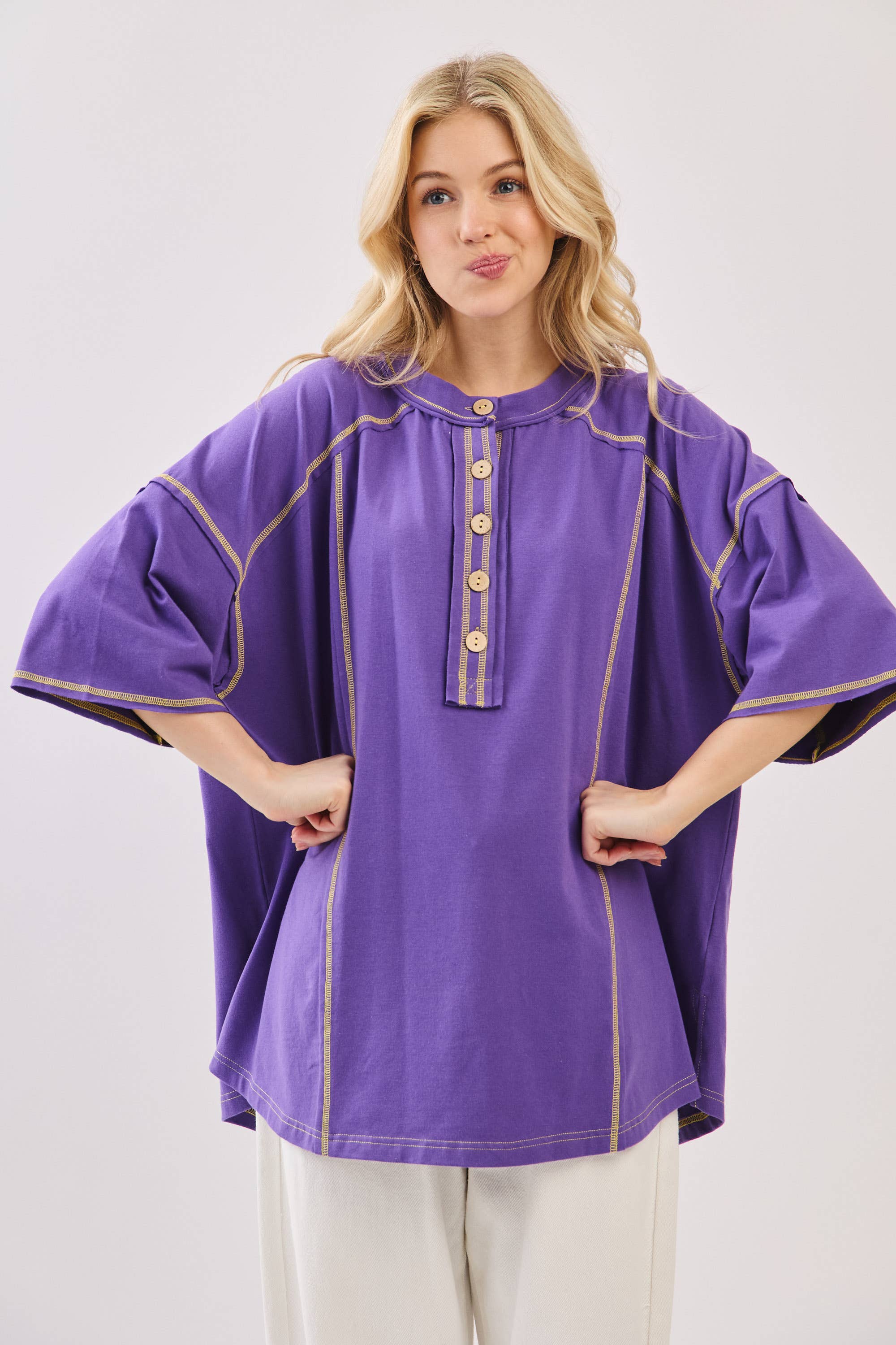 Sewn and Seen – Túnica - Mulher por atacado – Henley Relaxado com Botões26