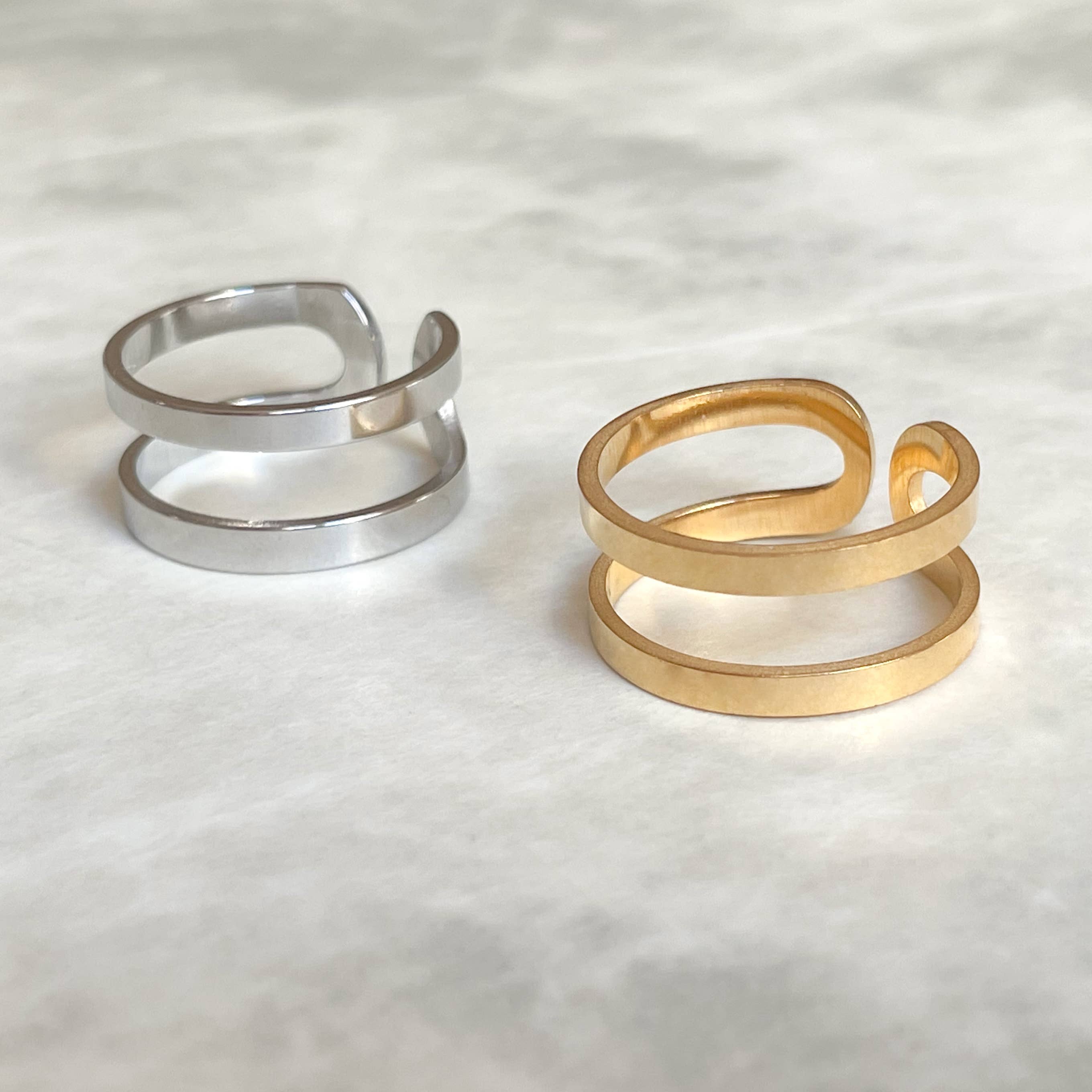 Blueyejewelry – Engroshandel Båndring – Guldbelagt Ring - Anløbningsfri Åben Dobbeltbåndsring10