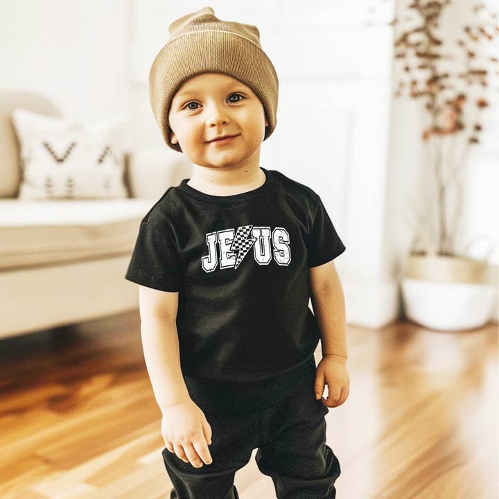 JESUS TODDLER BLACK TEE for wholesale by Dwell Apparel