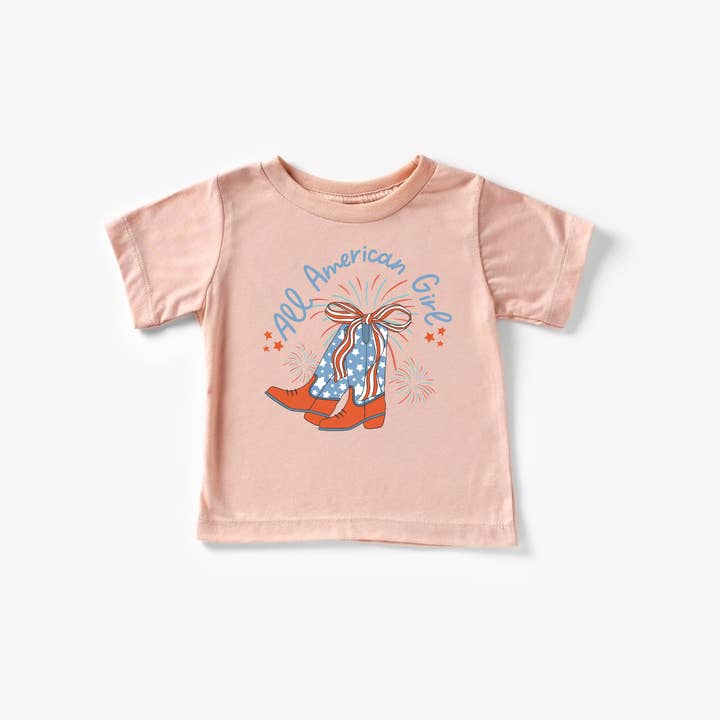 Benny & Ray Apparel - Wholesale Screen Printed T-Shirt - Kids - All American Girl Cowboy Boots 4th of July Shirt