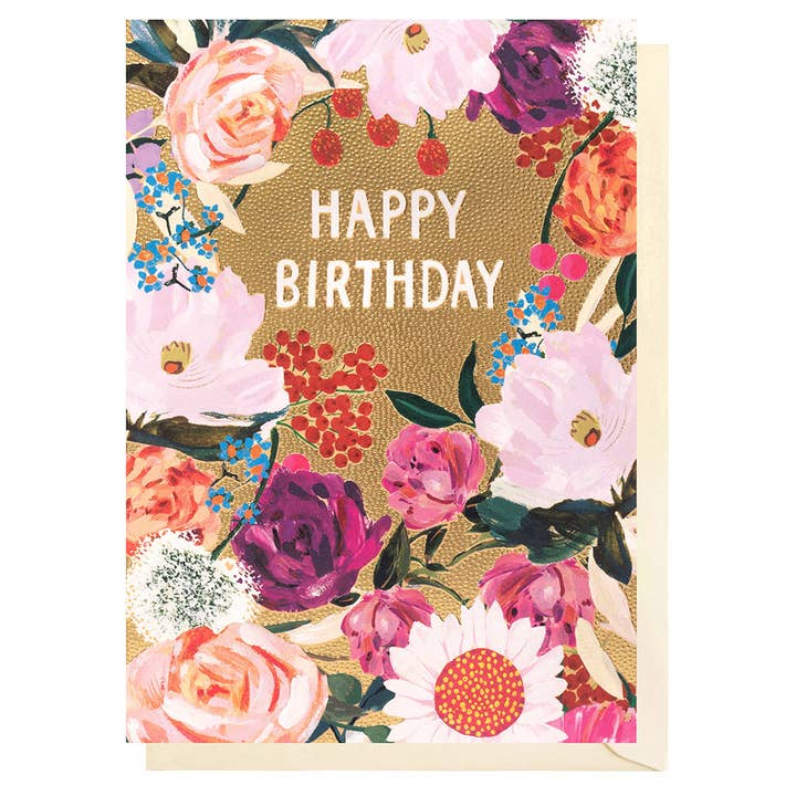 Happy Birthday Golden Flowers | Female Birthday Card for wholesale by Louise Tiler