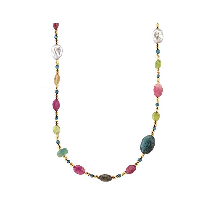 Collier en tourmaline, quartz, perle, cyanite, grandidiérite pour la vente par Alicia Van Fleteren Jewelry Design