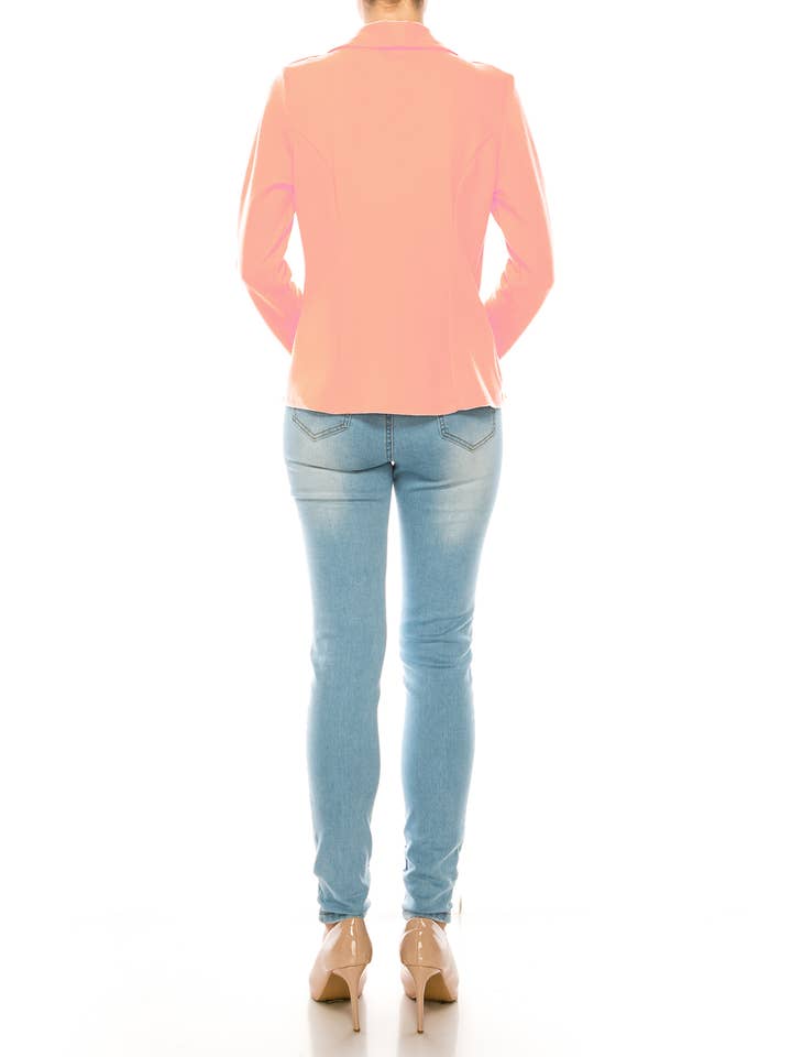 MOA COLLECTION - Wholesale Blazer - Women's - Women’s Solid Open Front Fitted Blazer Jacket – Waist Length34