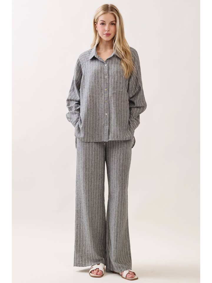 STRIPE WAIST ELASTIC WITH TIE WIDE LEG PANTS - VP3971A for wholesale by Final Touch