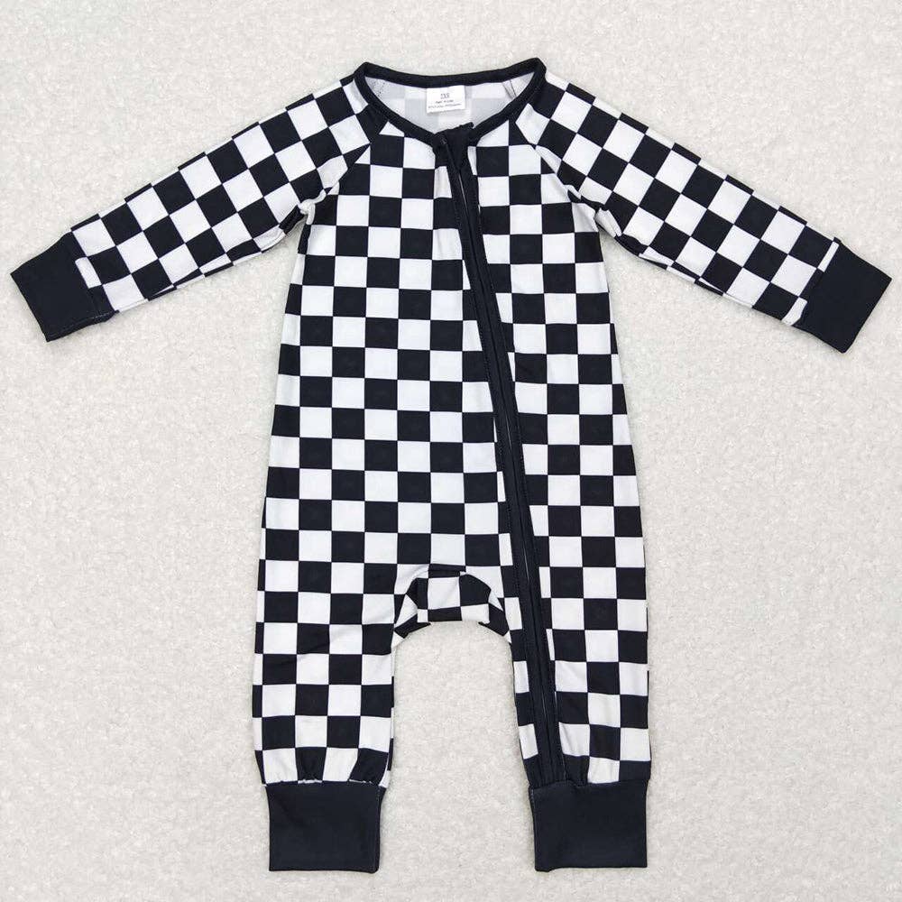 Aier Wholesale - Wholesale Sleepsuit - Baby - Baby Infant Kids Black Checkered Long Sleeve Zip Sleepers Ro0
