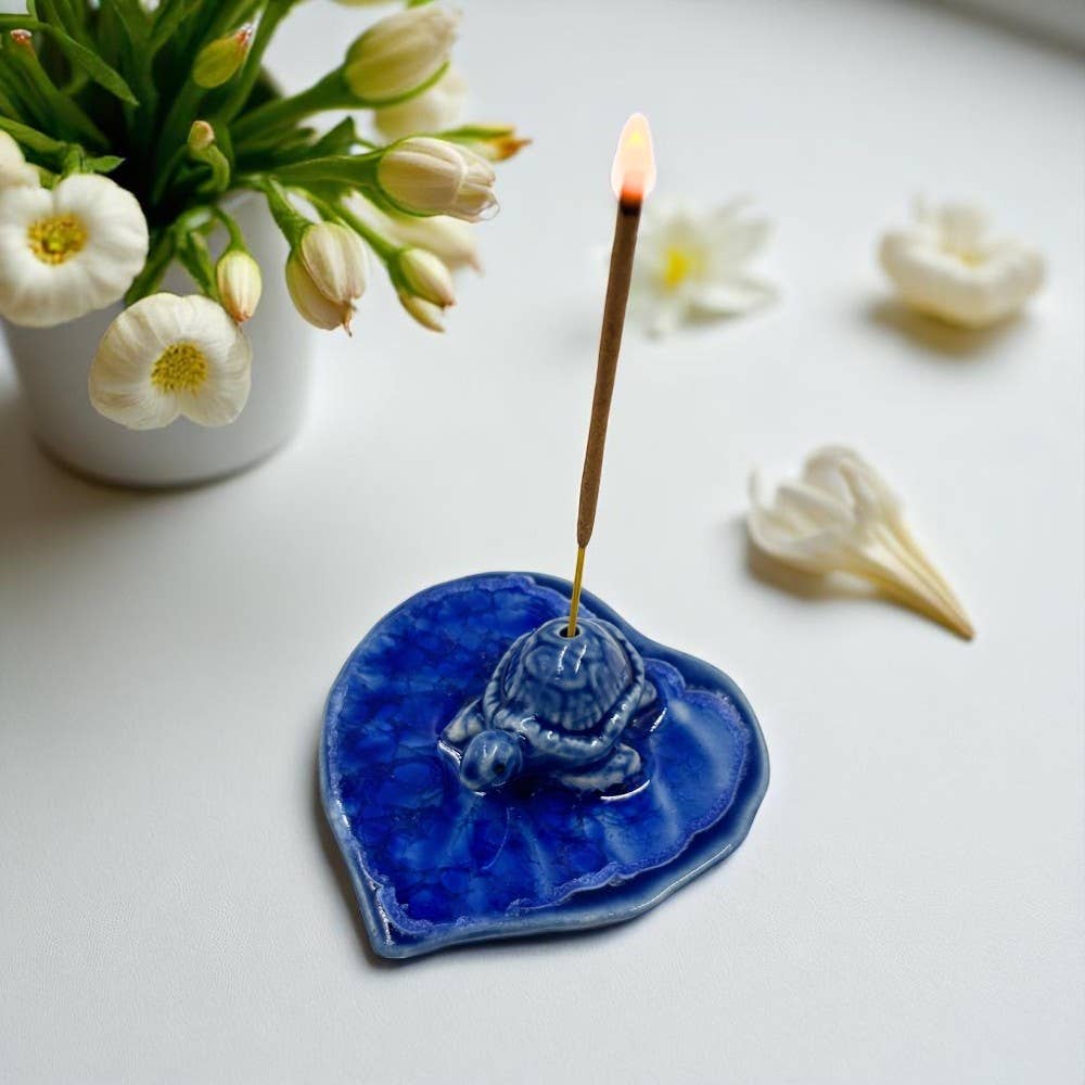Earths Elements Wholesale - Wholesale Incense Holder - Turtle on Leaf Ceramic Incense Holder - Assorted1