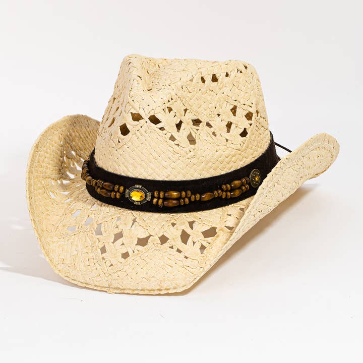 Cappello da cowboy western alla moda in paglia intrecciata per la vendita all'ingrosso da parte di Collections by Fame Accessories