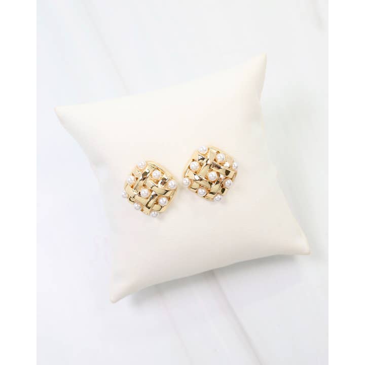 Caroline Hill - Wholesale Stud/Post Earrings - Salina Pearl Embellished Stud Earring Gold1