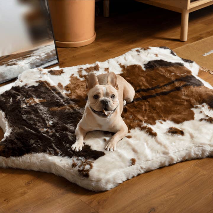 Paw Brands - Wholesale Pet Bed - Dog - PupRugâ„¢ Animal Print Memory Foam Dog Bed - Brown Faux Cowhide