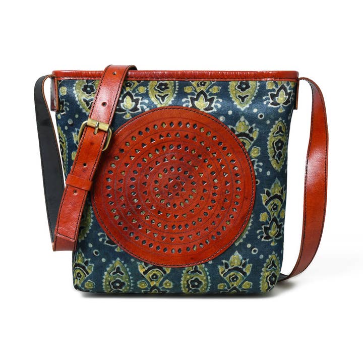 Classy Leather Bags – wholesale Tote bag – Women's – Heritage Ajrakh Leather Tote Bag0