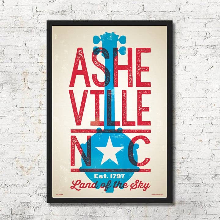 Asheville Rustic Letterpress Style Art Print Wall Decor Gift for wholesale by Red Robot Design & Illustration