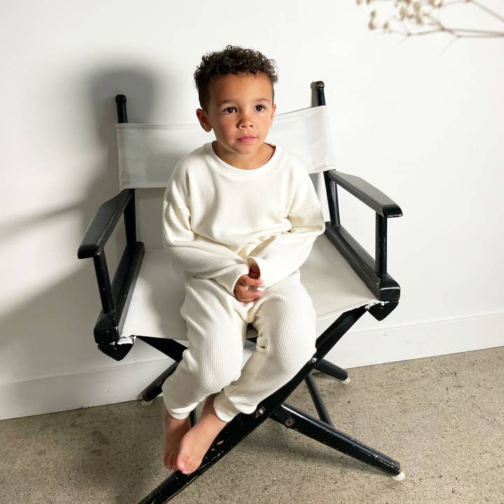 Waffle Long-Sleeve Top & Waffle Harem Pant Set - Antique White for wholesale by Blueberri