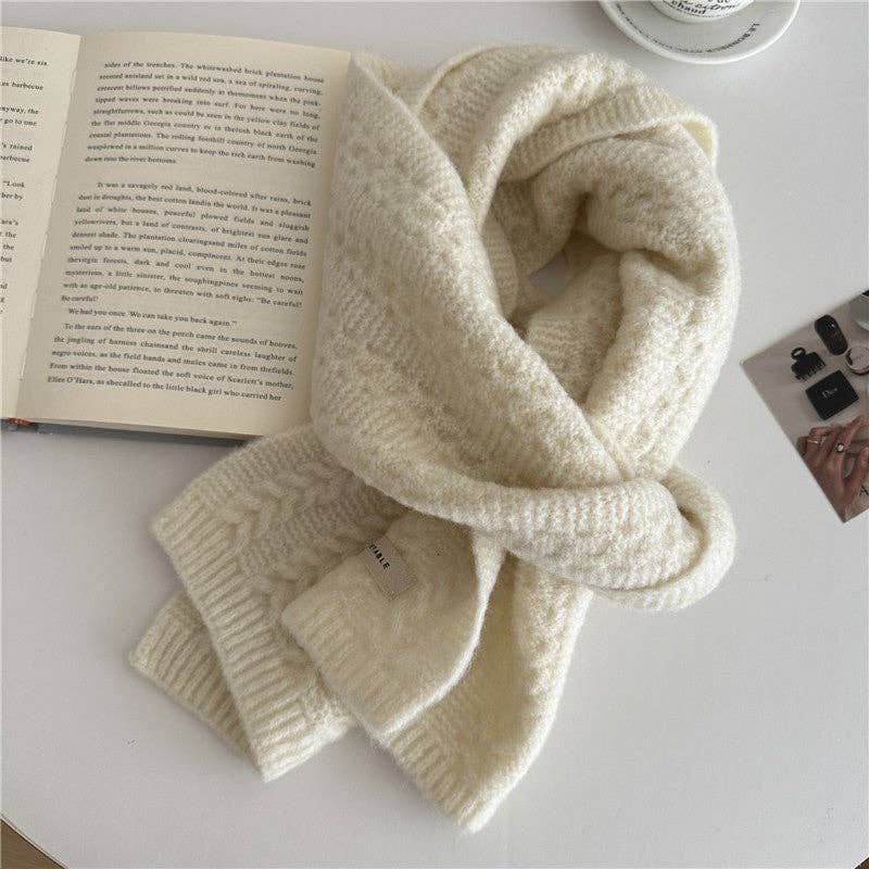 Plush Looks - Wholesale Scarf - Women's - Solid Color Wool Cable Knit Scarf3