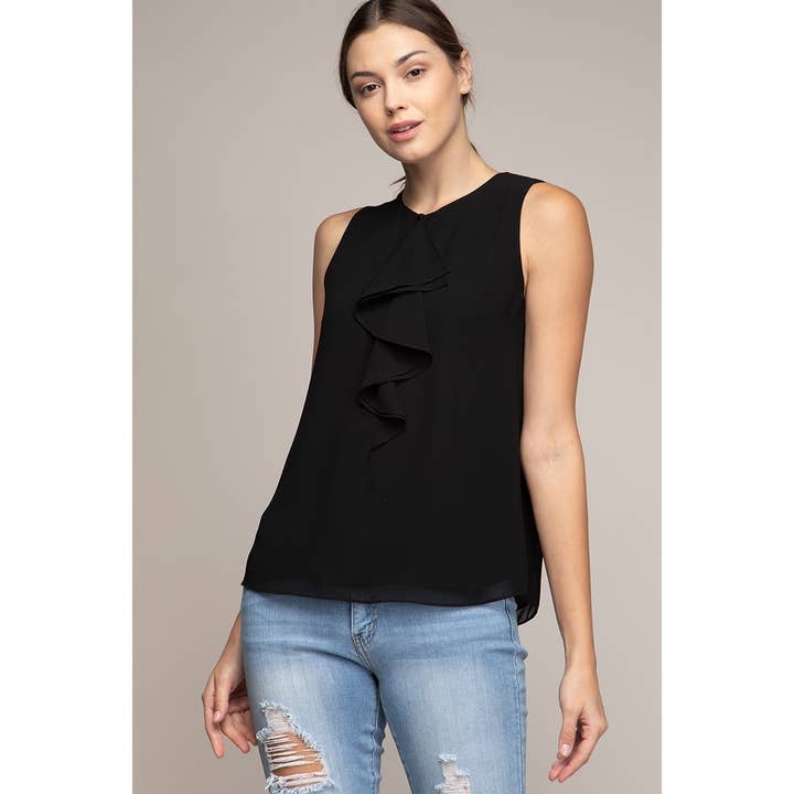 Ruffled Keyhole Sleeveless Top for wholesale by Naked Zebra Rack