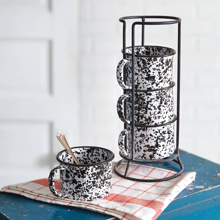 CTW Home Collection - Wholesale Coffee Mug - Mug Tower with Four Splattered Enamel Mugs