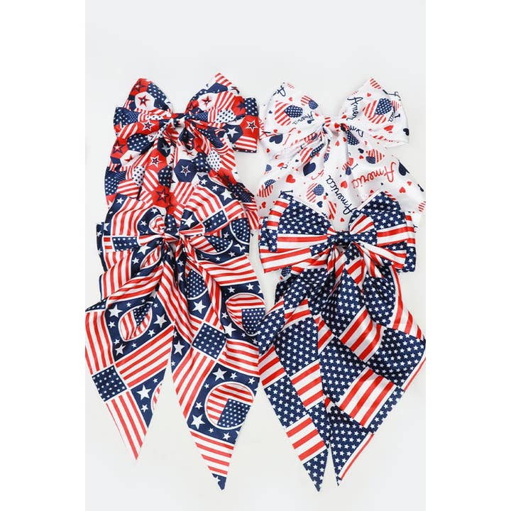 MIX COLOR Jumbo Patriotic Hair Satin Bow Alligator Clips for wholesale on Faire