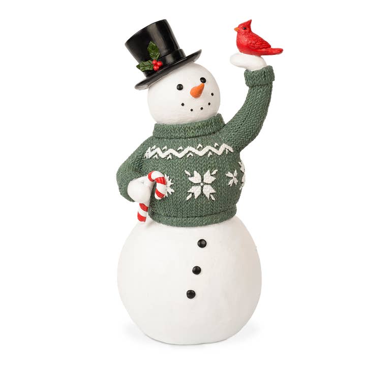 Snowman With Green Snowflake Sweater And Candy Cane for wholesale by Blossom Bucket & Crossroads Home