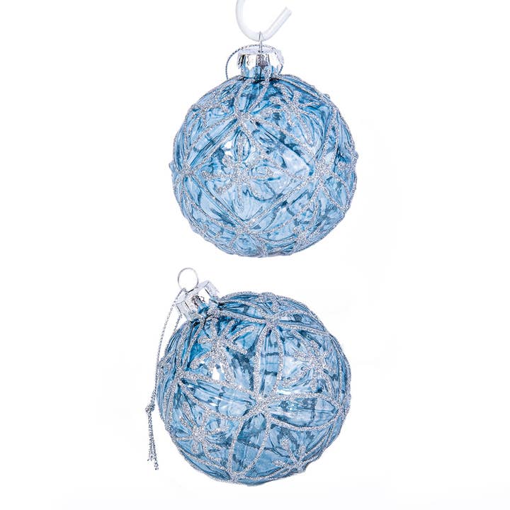 STP - Wholesale Ornament Set - Blue Relief Glass Christmas Tree Ornaments Set of 2