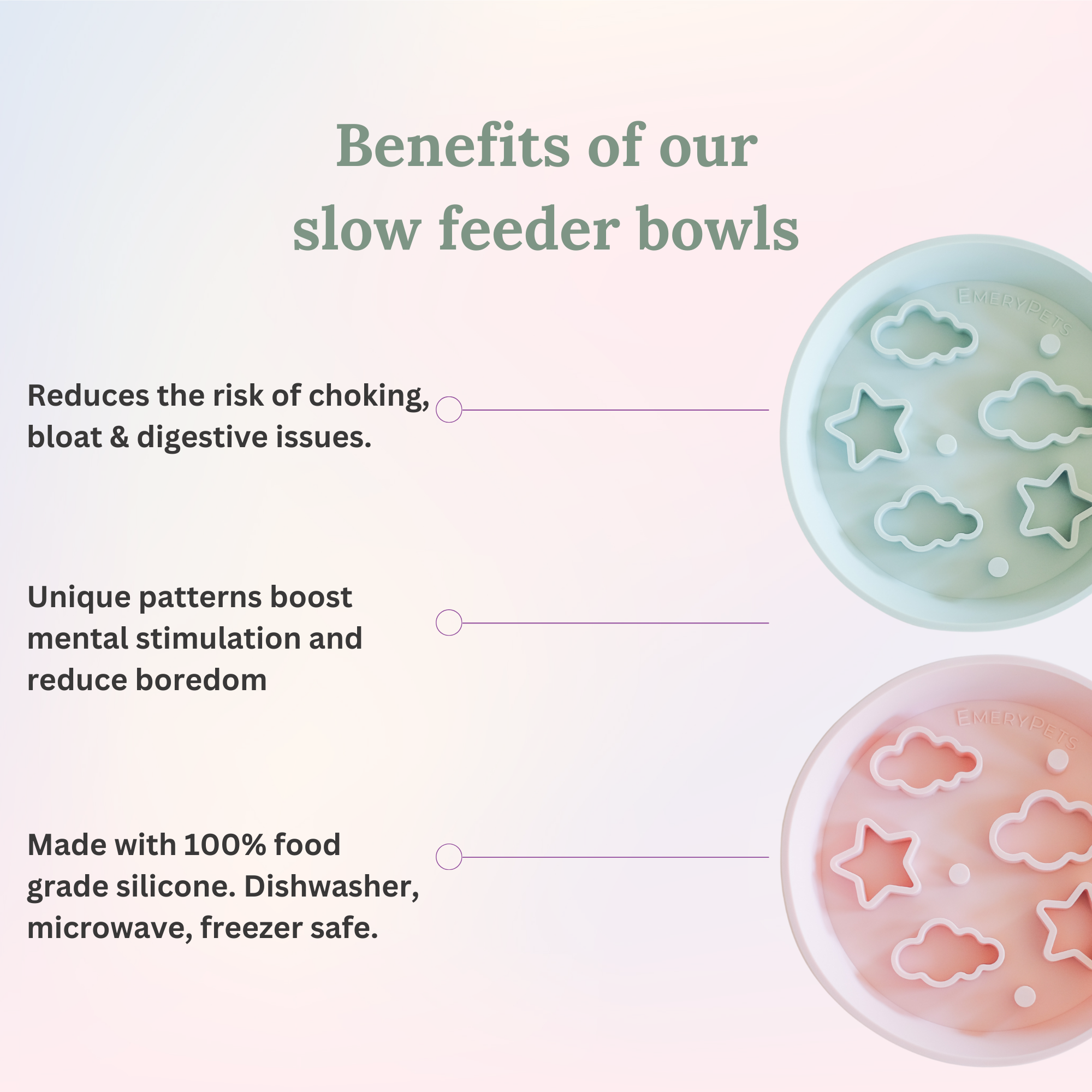 EmeryPets - Wholesale Pet Bowl - Cat/Dog - Star + Cloud Slow Feeder Bowls (Pink)5