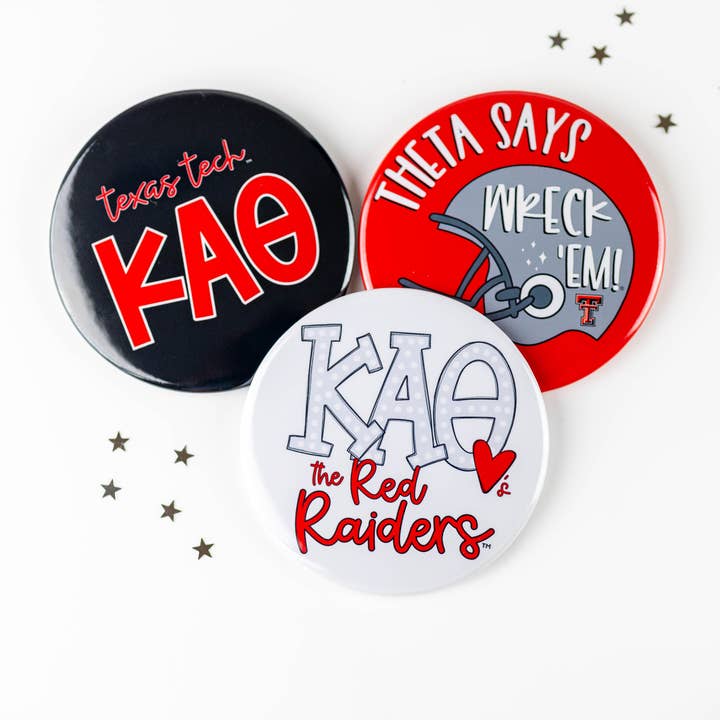 Boutons Kappa Alpha Theta Texas Tech Sorority Greek Game Day pour la vente par Tailgated Co.