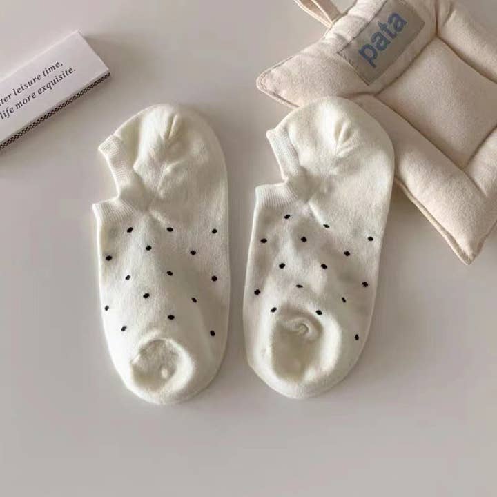 Sweetkama - Wholesale Socks – Women's - Ladies Color Block Polka Dot Knit Boat Socks SKAS500062