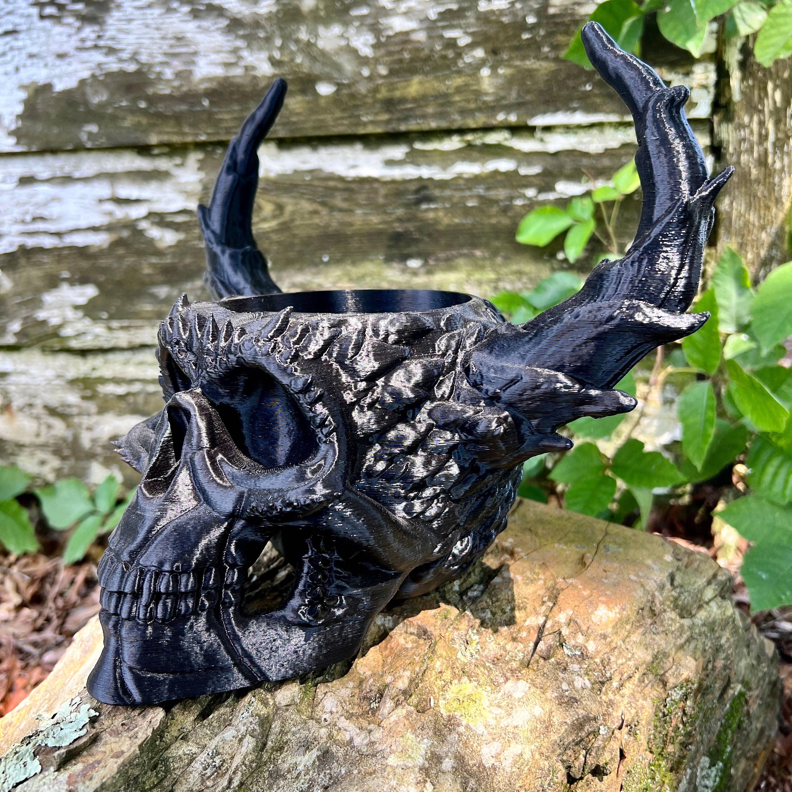 NumanPrints - Vente Pot - Jardinière Demonic Horned Devil Skull imprimée en 3D9
