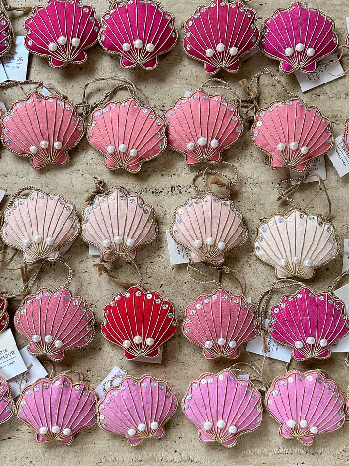 (10 pcs) Assorted Pink Red Valentine's Shells Handmade for wholesale by Katie Larmour Linen
