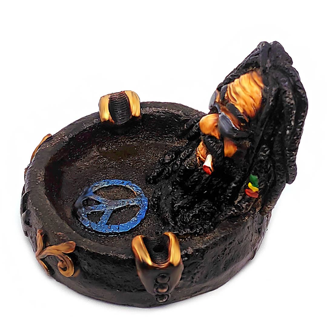 Pichincha - Wholesale Ashtray - Smoking Bob Rasta Man Figurine Round Ash Tray3