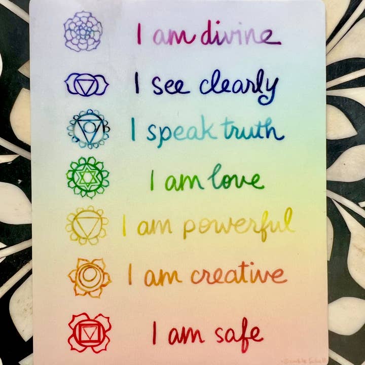 Chakra Affirmations Sticker for wholesale by Bramble Schell Studio