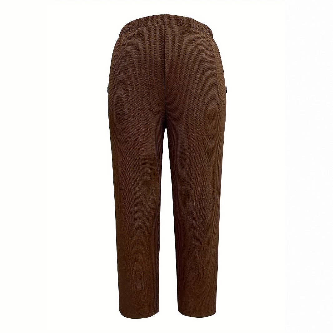 Kaffe Jacquardrutiga byxor med resårmidja för kvinnor bruna N5A483 för wholesale på Faire2