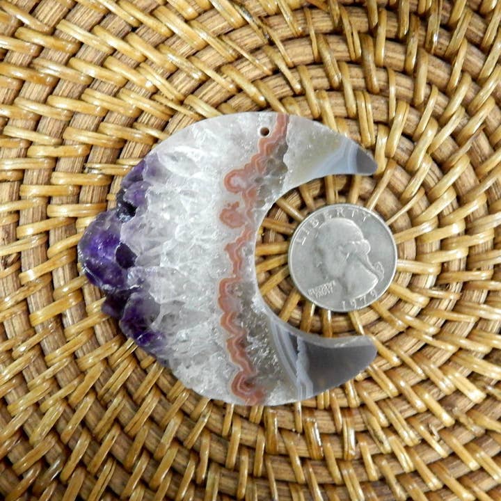 Rock Paradise - Wholesale Spiritual Stone/Crystal - Crystal Large Drilled Amethyst Half Moon 60mm Natural Druzy