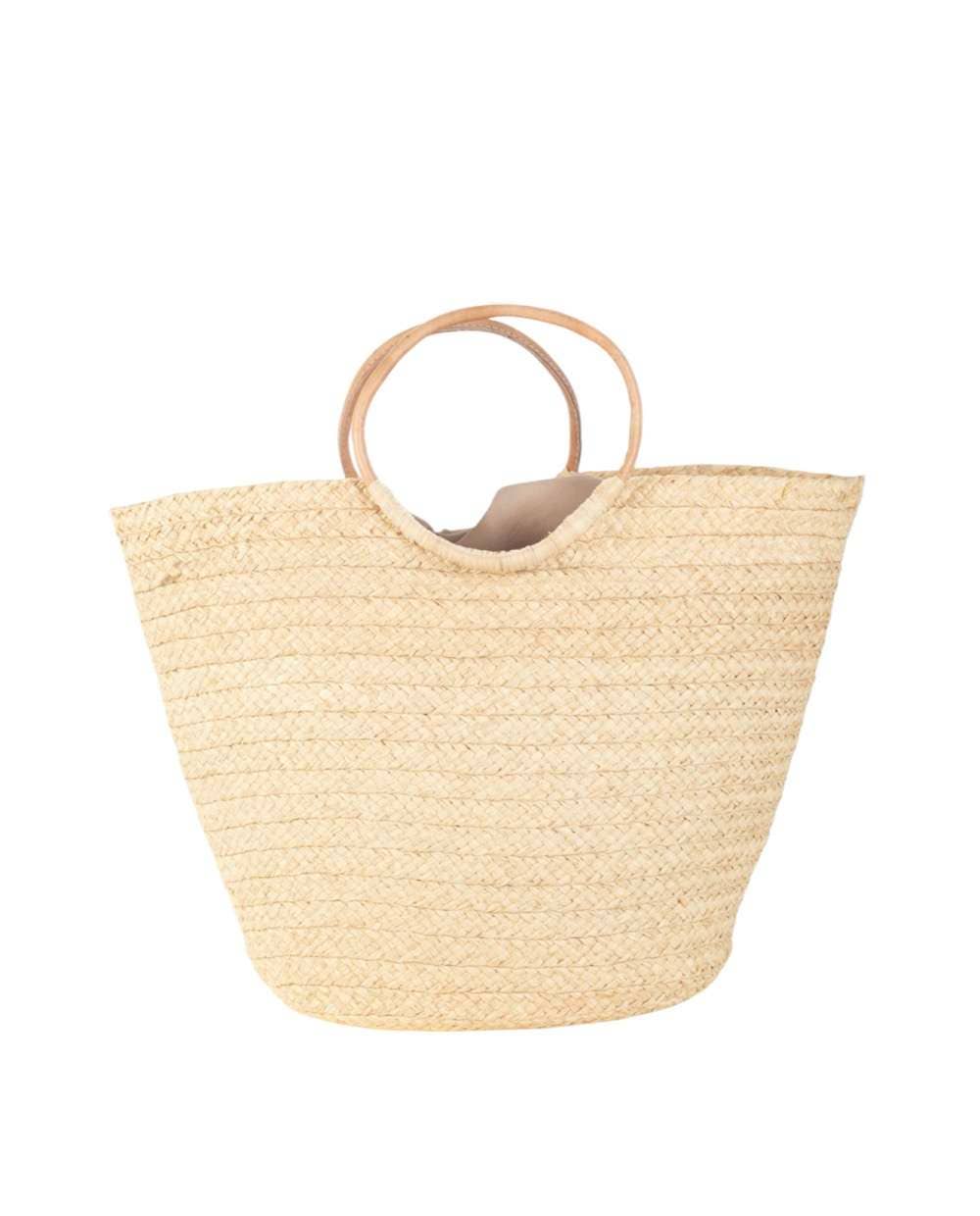 Kbas - Wholesale Top Handle Bag - Women's - NATURAL RAFFIA BAG, LEATHER HANDLES, DRAWSTRING CLOSURE, NATURAL0