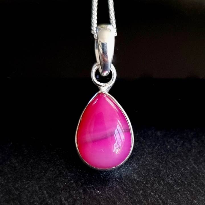 Small Teardrop HOT Pink Agate Pendant | 925 Sterling Silver for wholesale by Mistry Gems