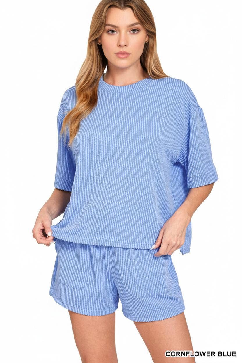 42POPS – Engroshandel Loungesæt - Dame – .Corded Rib T-shirt & Shorts 2-delt Sæt61