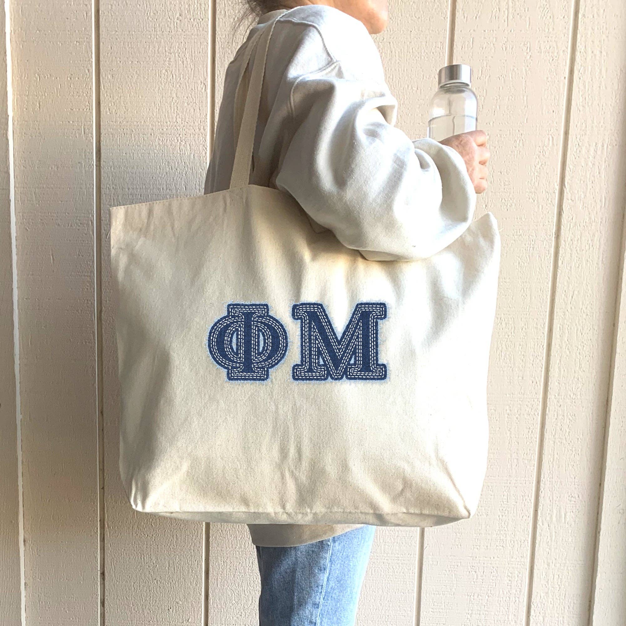 Natural Sorority Greek Letters Printed on a Canvas Tote Bag for wholesale on Faire21